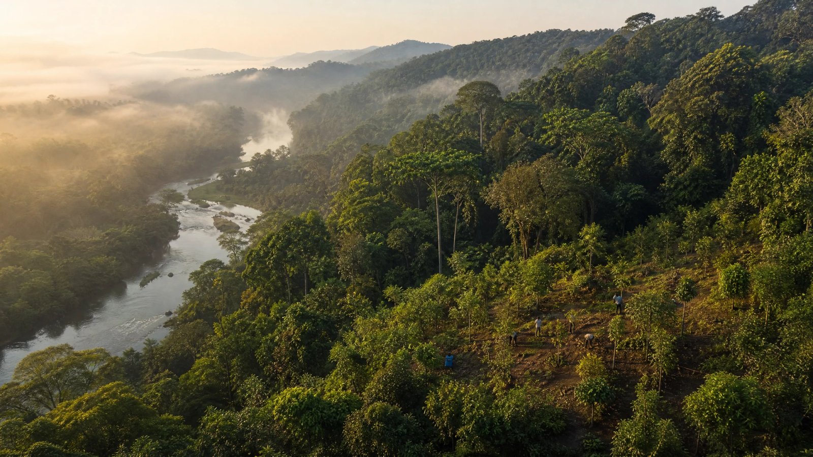 Diverse green forest canopy seen from above